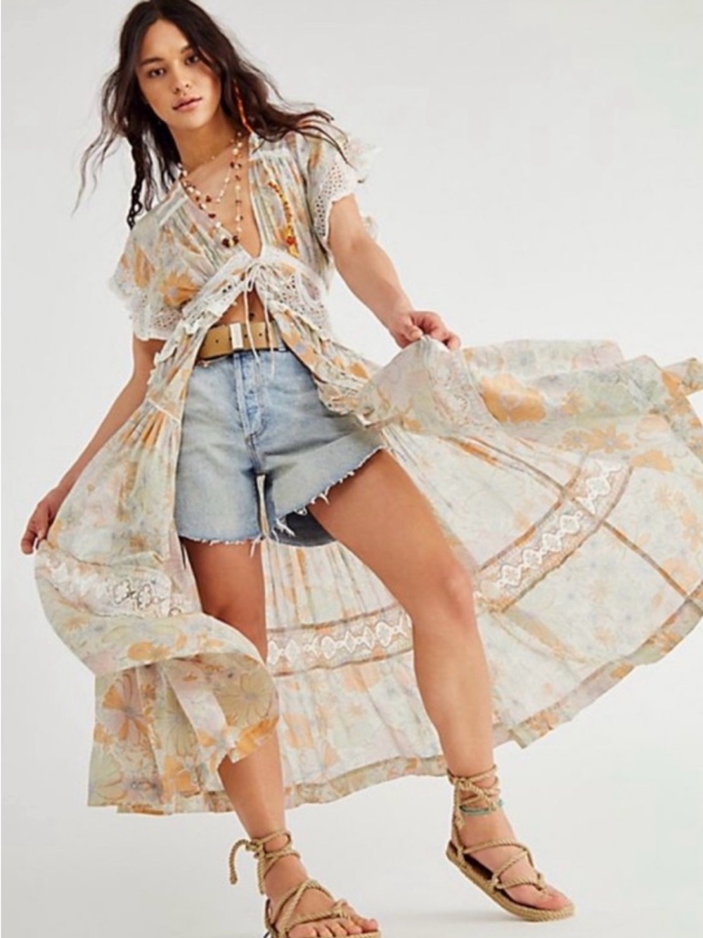 Free People Field of Dreams Maxi Top RARE Boho Lace Tunic Dress RARE - Picture 3 of 16